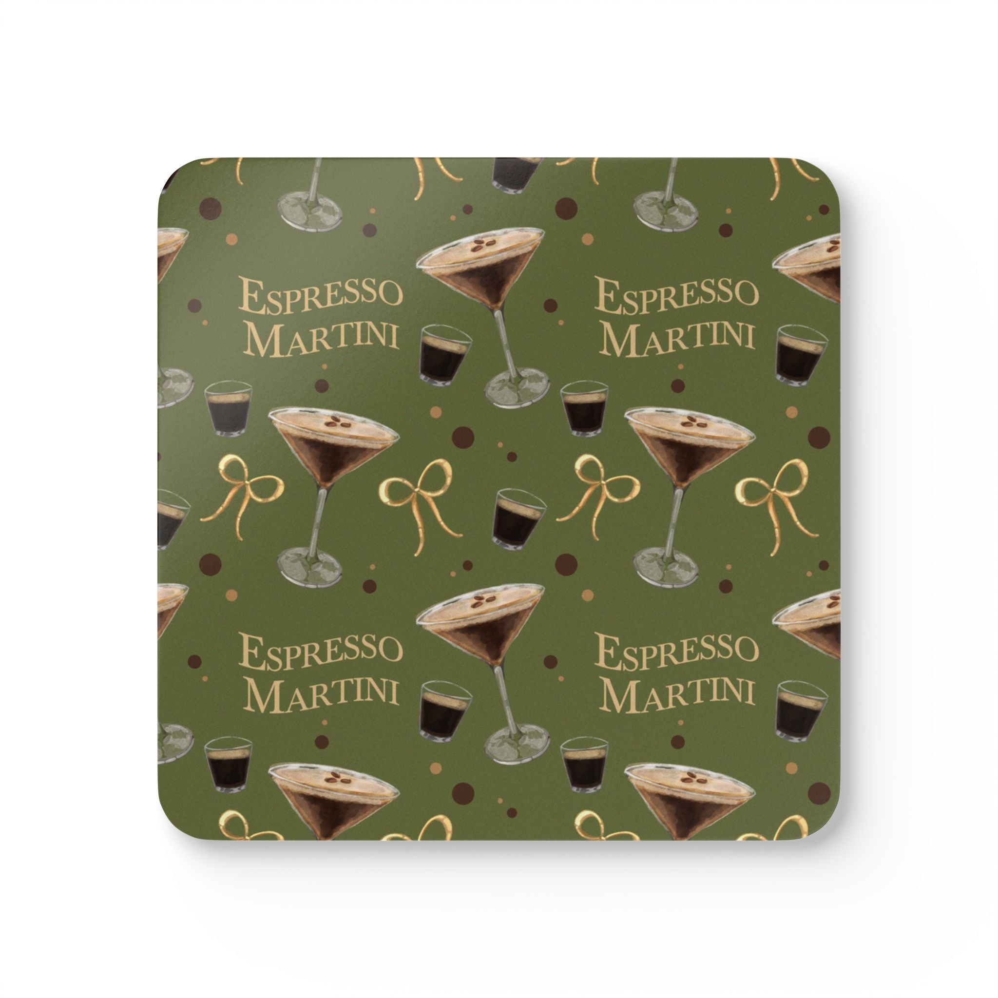 Espresso Martini Cork Coaster Set of 4 — Olive Green Espresso Collection Inspired Design