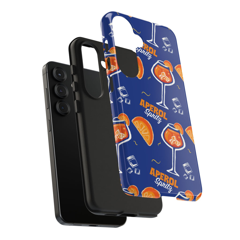Aperol Spritz Tough Phone Case — Blue Cocktail Pattern Protective Cover
