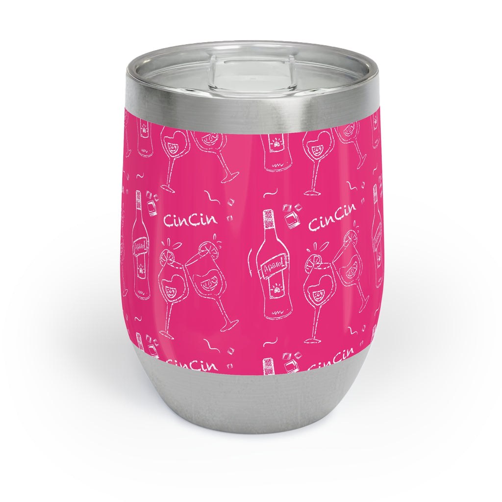 Cin Cin Cocktail Pattern Wine Tumbler — Pink Aperol Inspired Design