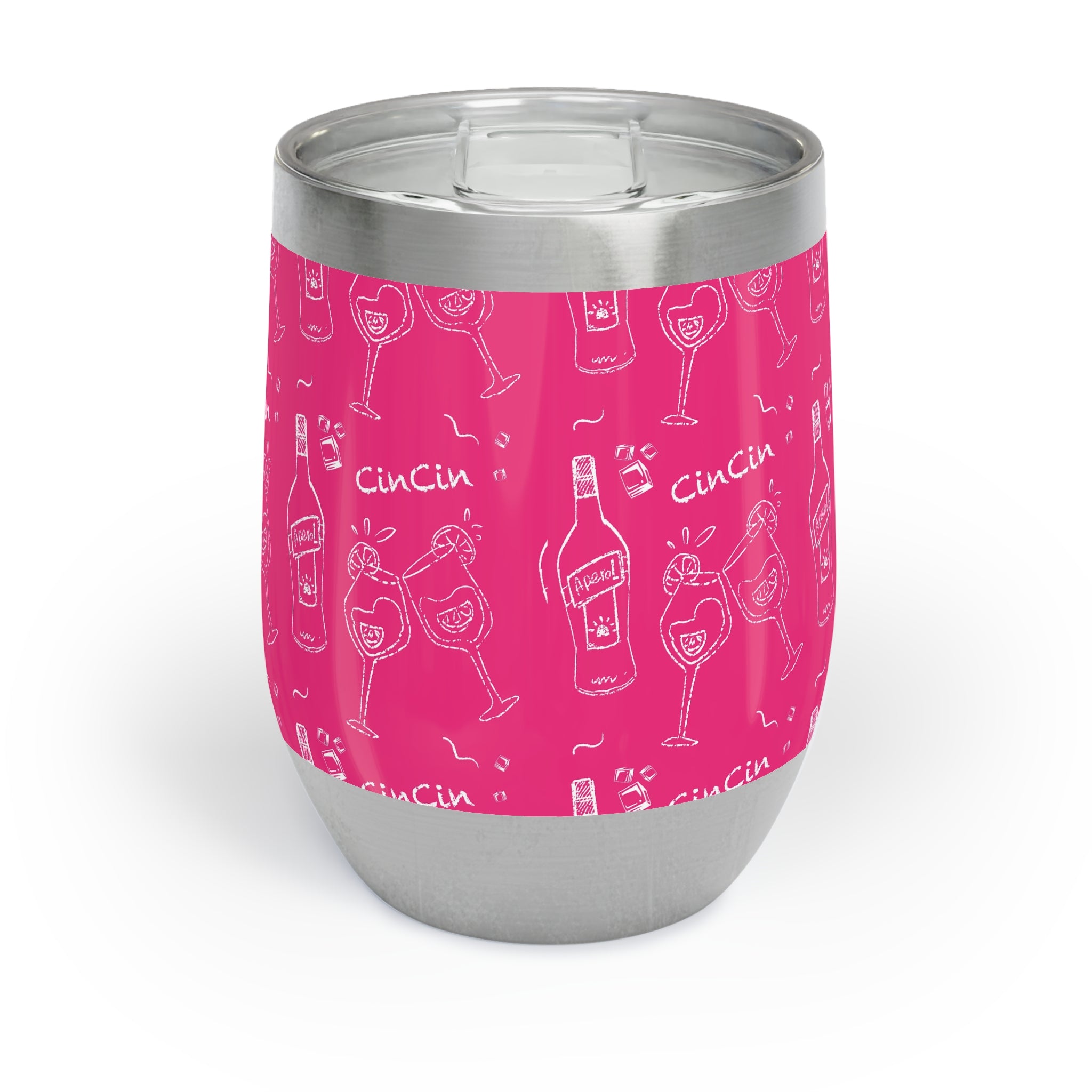 Cin Cin Cocktail Pattern Wine Tumbler — Pink Aperol Inspired Design