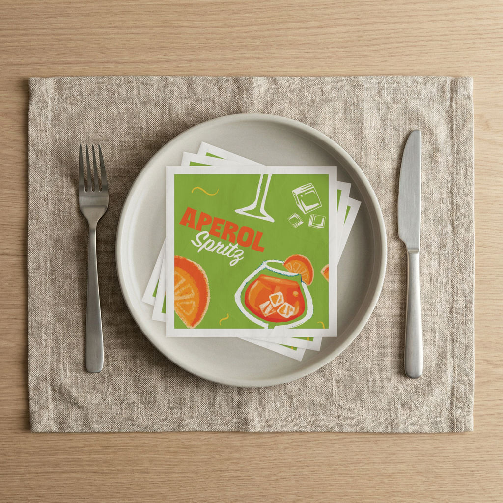 Aperol Brunch Cocktail Napkins (Pack of 50) – Green Paper Napkins, Cocktail Party Decor, Brunch Beverage Napkins, Hostess Gift