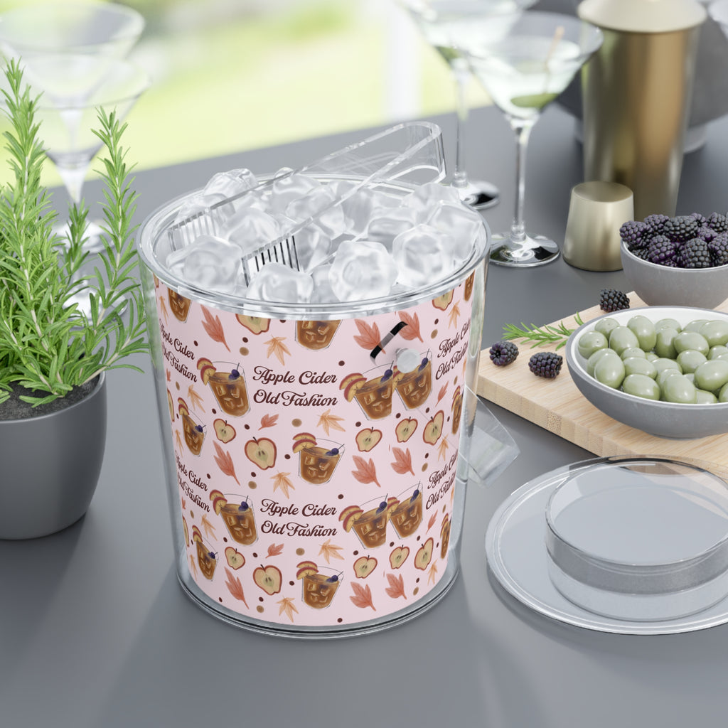 Apple Cider Old Fashioned Ice Bucket with Tongs  — Light Pink Apple Cider Collection Inspired Design