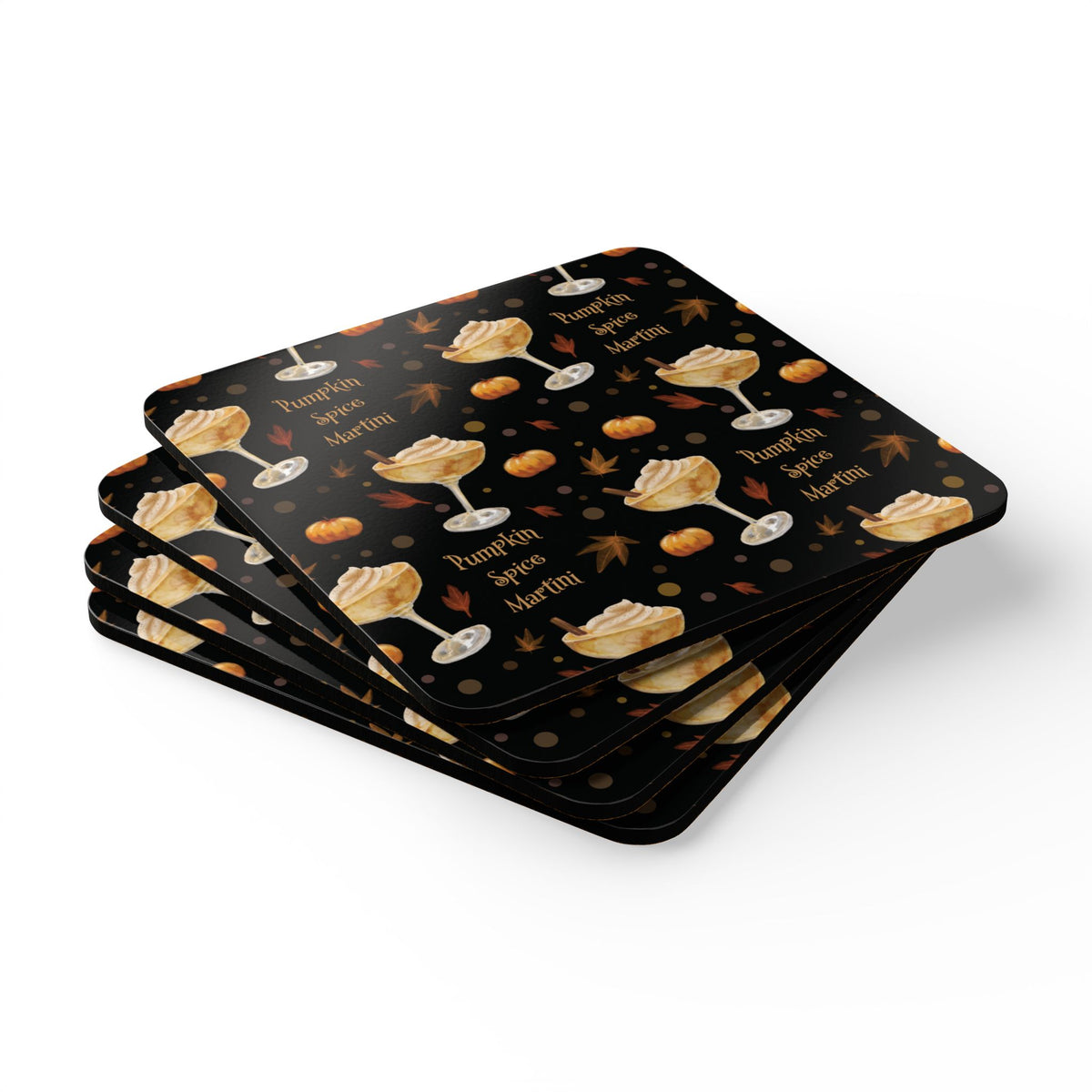 Pumpkin Spice Martini Cork Coaster Set of 4 — Black Pumpkin Collection Inspired Design