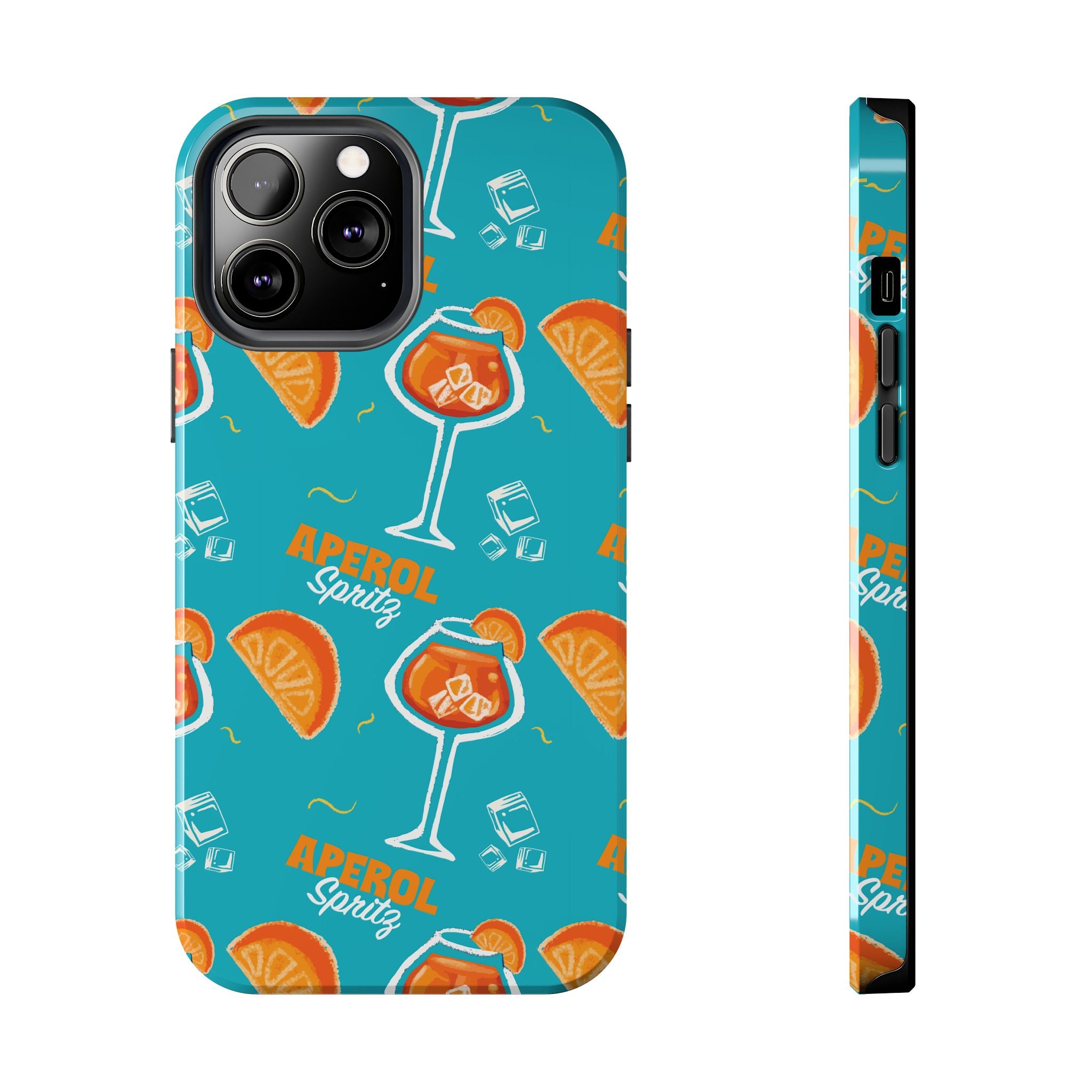 Aperol Spritz Tough Phone Case — Turquoise Cocktail Pattern Protective Cover