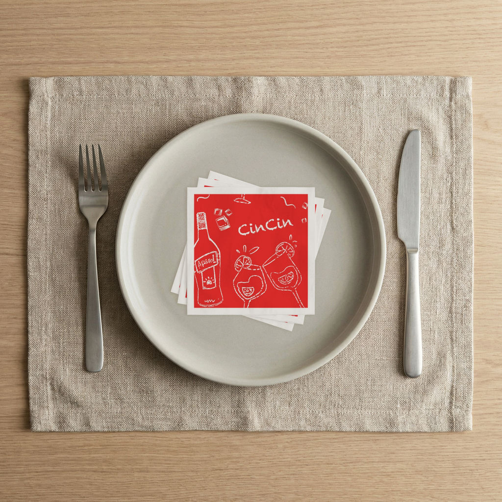 Cin Cin Aperol Cocktail Napkins (Pack of 50) – Red Paper Napkins, Cocktail Party Decor, Beverage Napkins, Hostess Gift