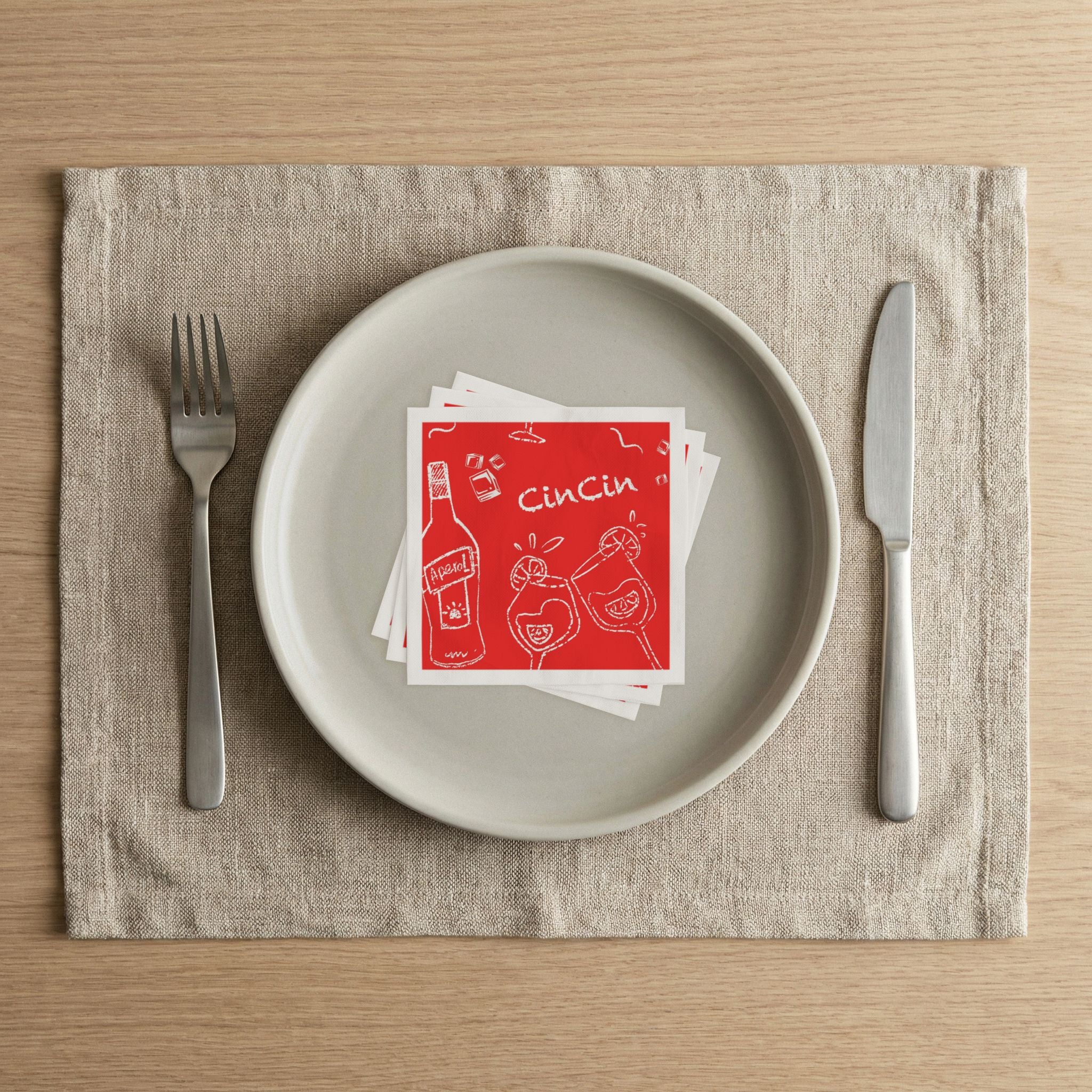 Cin Cin Aperol Cocktail Napkins (Pack of 50) – Red Paper Napkins, Cocktail Party Decor, Beverage Napkins, Hostess Gift