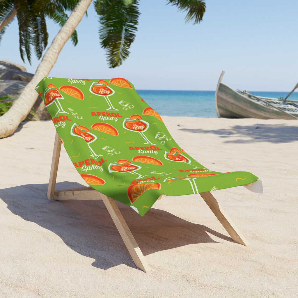 Aperol Spritz Pattern Beach Towel — Green Citrus Summer Towel