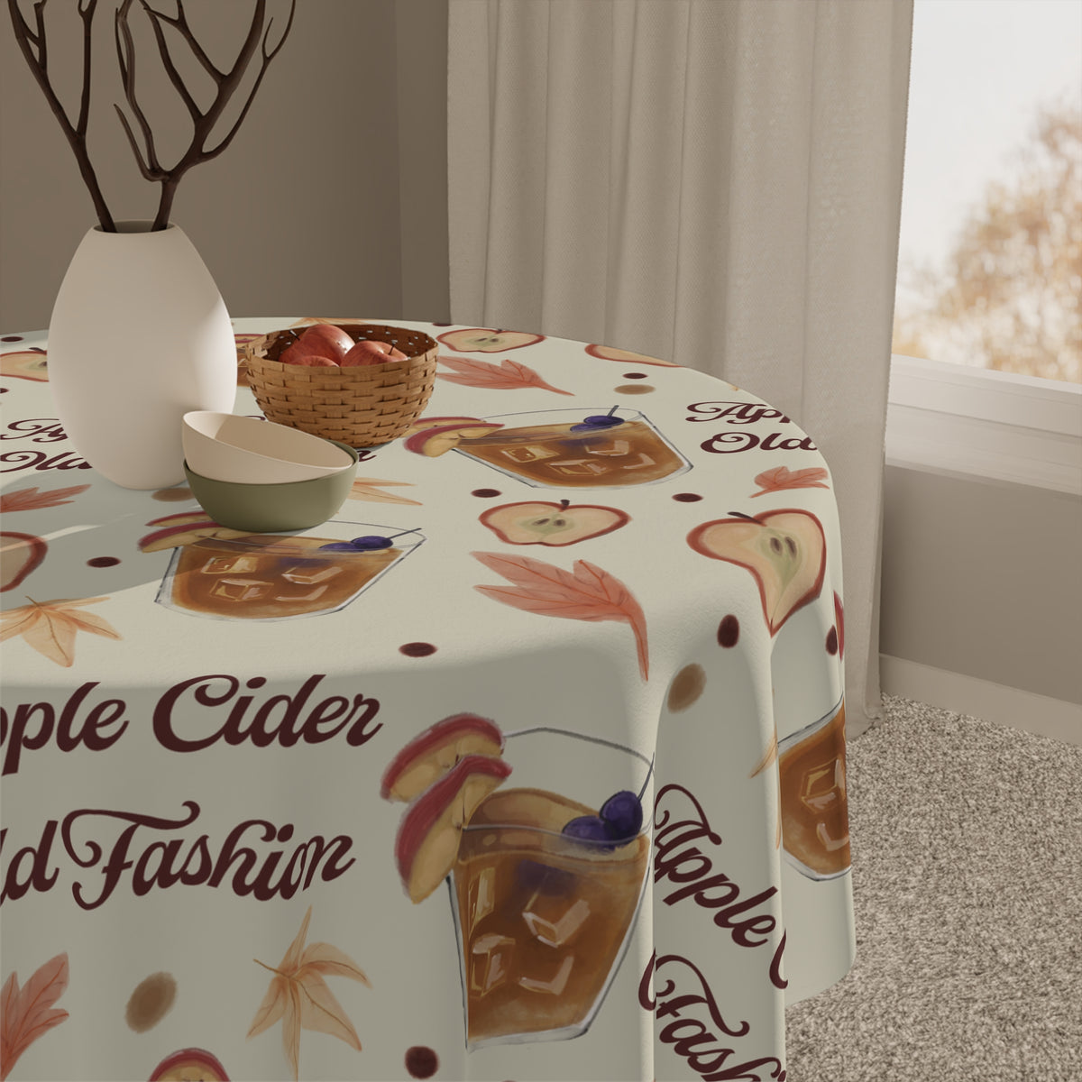 Apple Cider Old Fashioned Tablecloth — Beige Apple Cider Collection Inspired Design