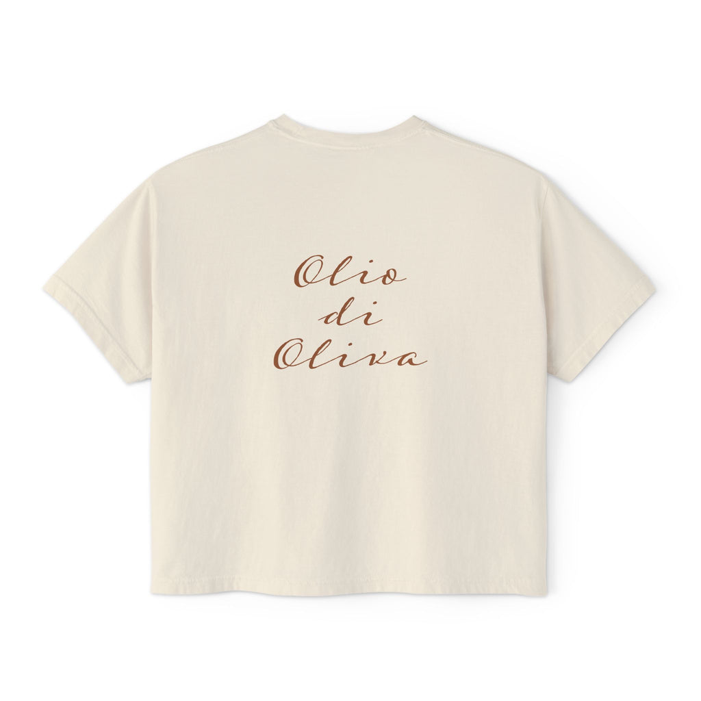 Women's Boxy Tee — Olive Branch Minimalist Graphic (Olio di Oliva)
