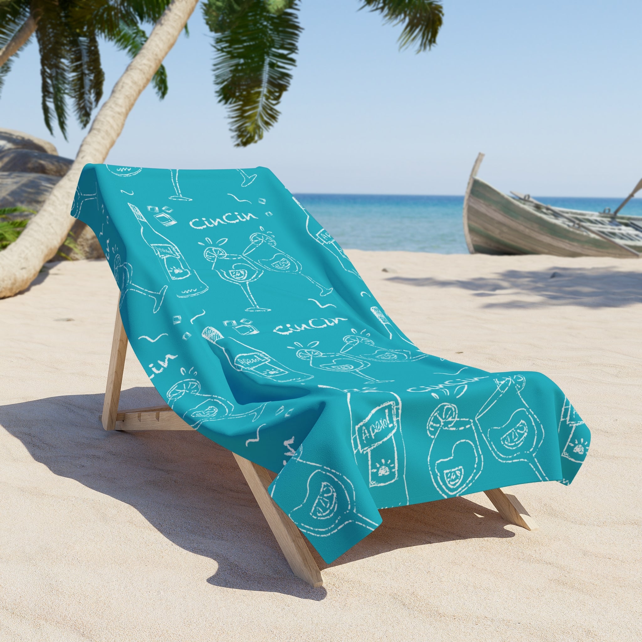 Cin Cin Spritz Beach Towel — Turquoise Aperol Pattern