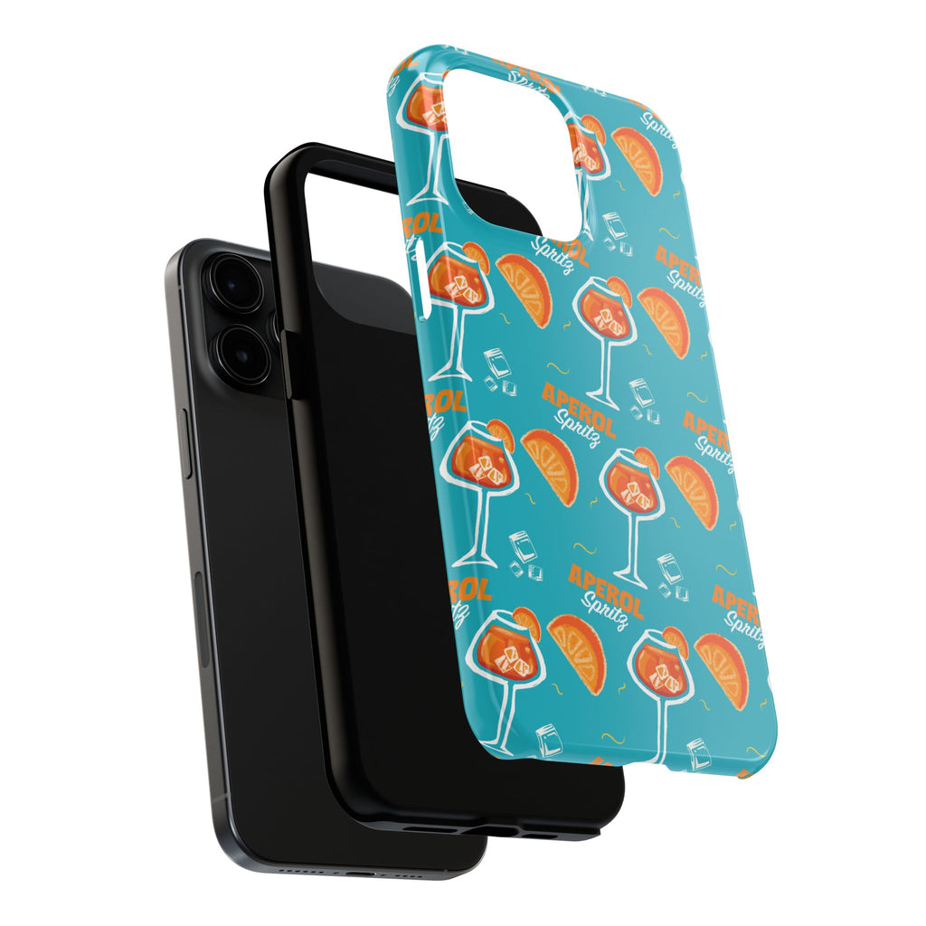 Aperol Spritz Tough Phone Case — Turquoise Cocktail Pattern Protective Cover