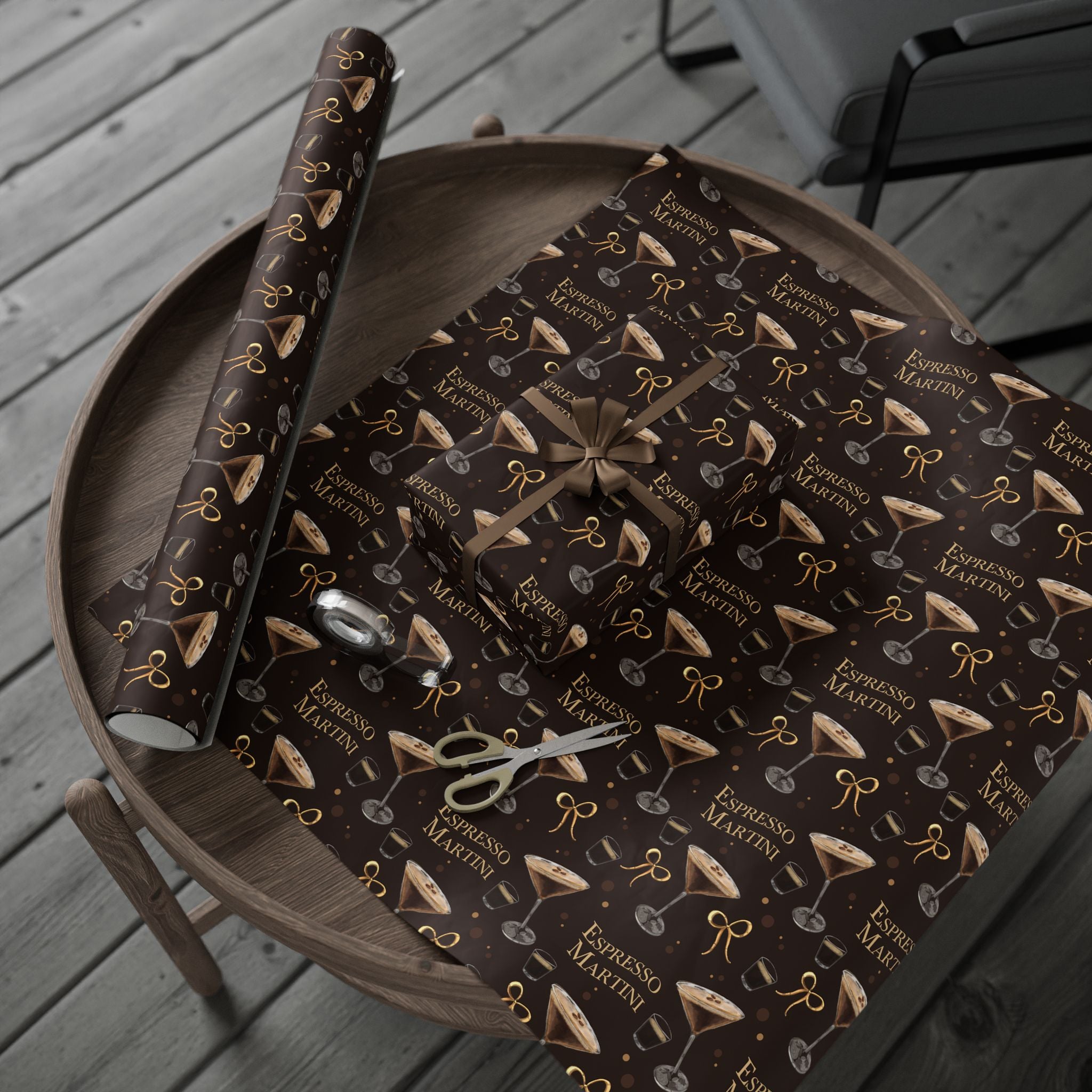Espresso Martini Wrapping Paper Roll — Dark Brown Espresso Collection Inspired Design