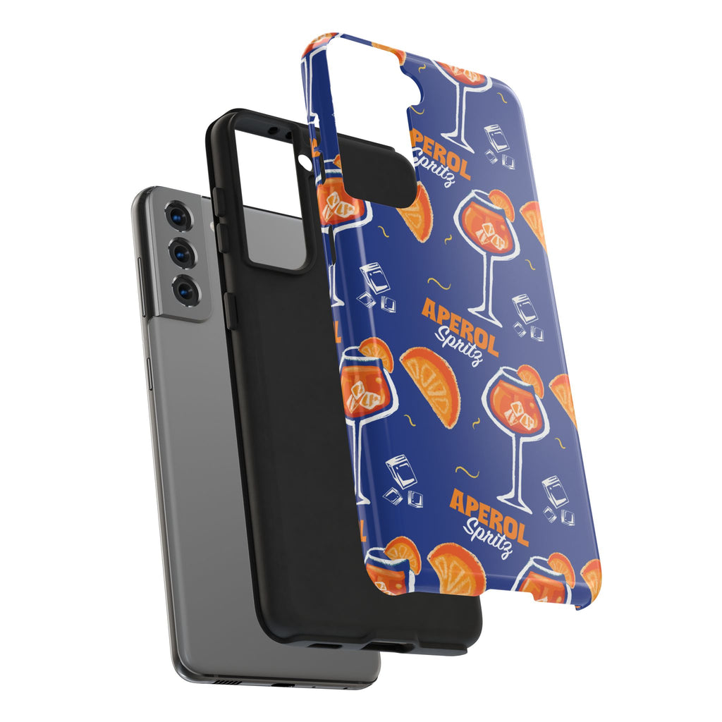Aperol Spritz Tough Phone Case — Blue Cocktail Pattern Protective Cover