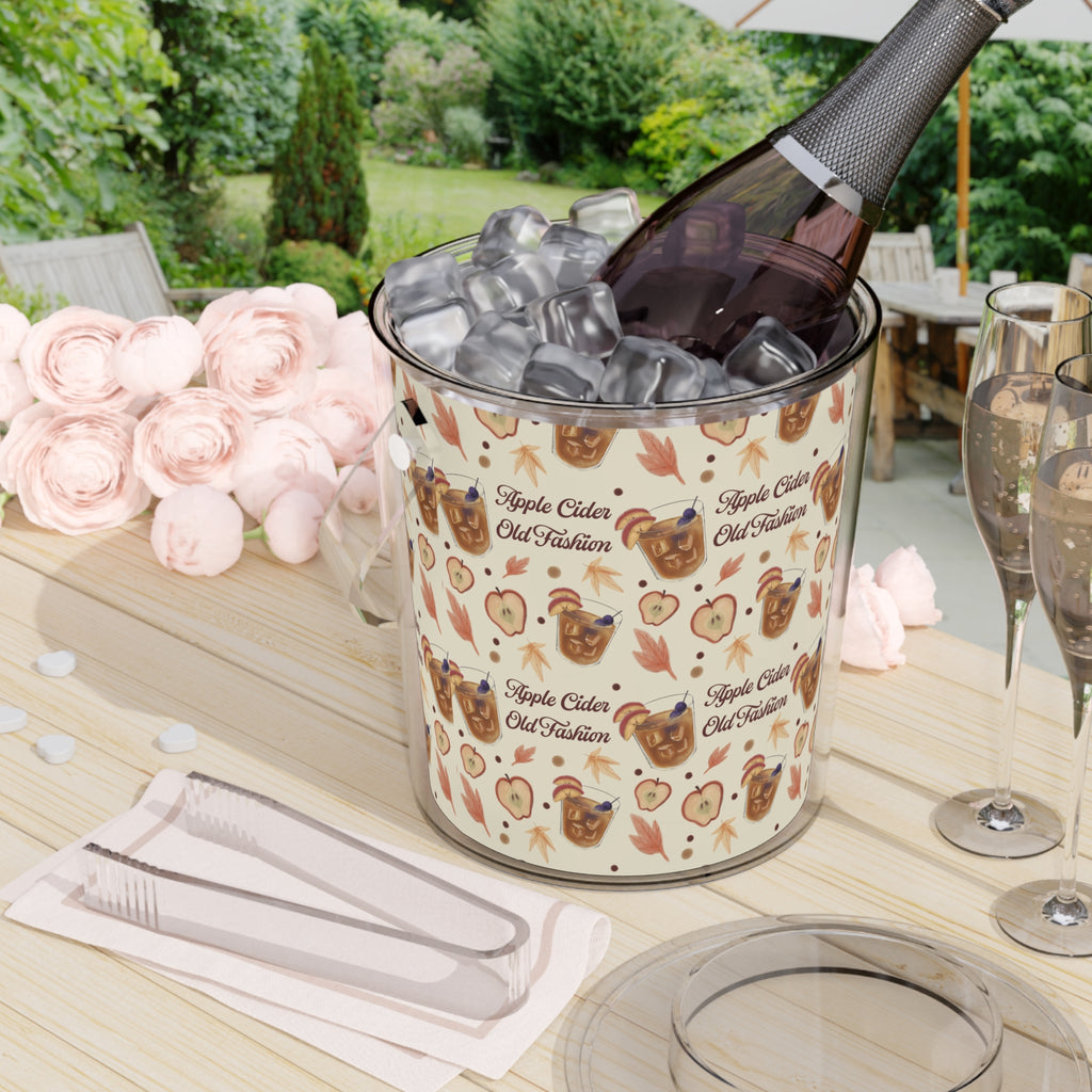 Apple Cider Old Fashioned Ice Bucket with Tongs  — Beige Apple Cider Collection Inspired Design