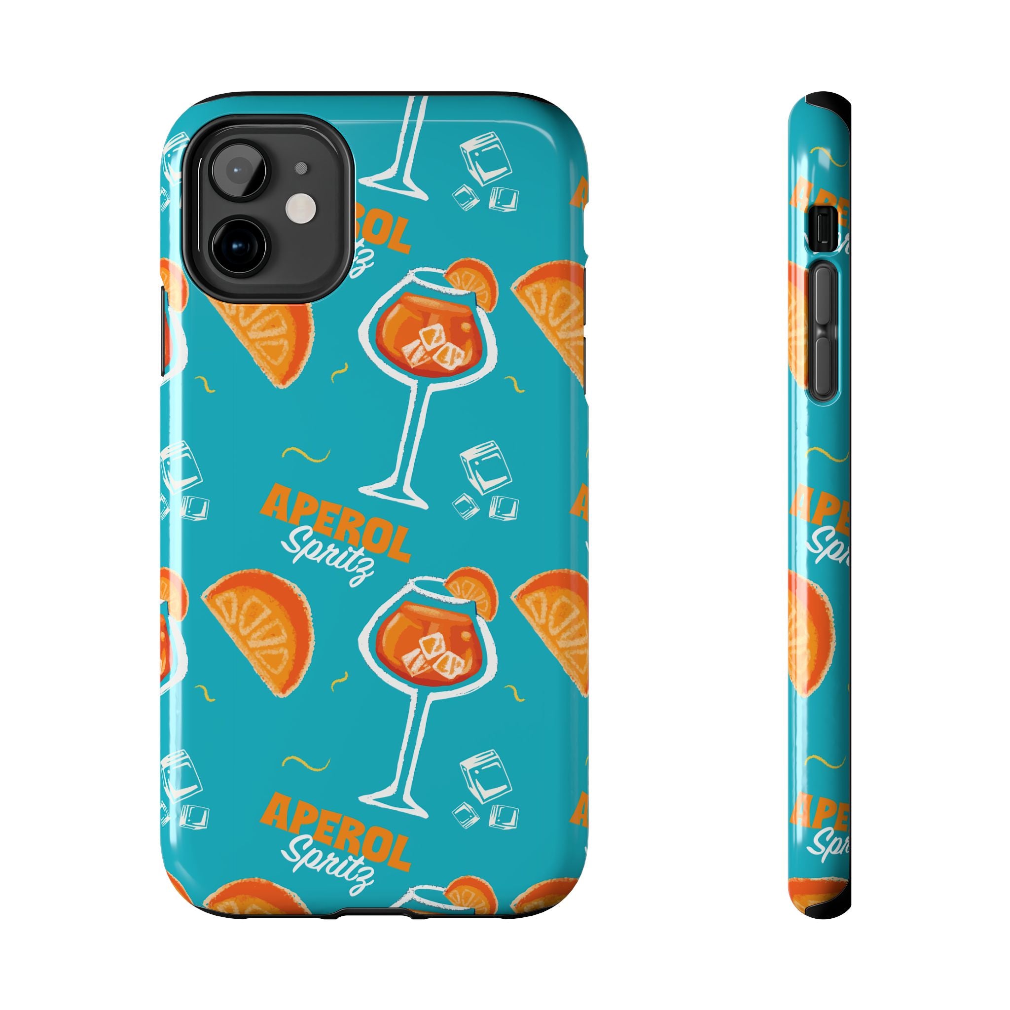 Aperol Spritz Tough Phone Case — Turquoise Cocktail Pattern Protective Cover