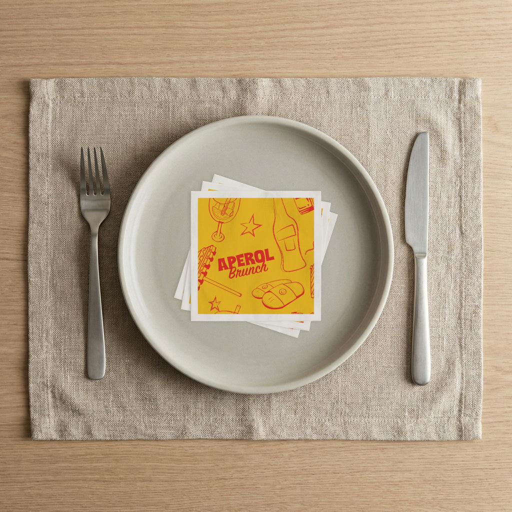 Aperol Brunch Cocktail Napkins (Pack of 50) – Yellow Paper Napkins, Cocktail Party Decor, Brunch Beverage Napkins, Hostess Gift