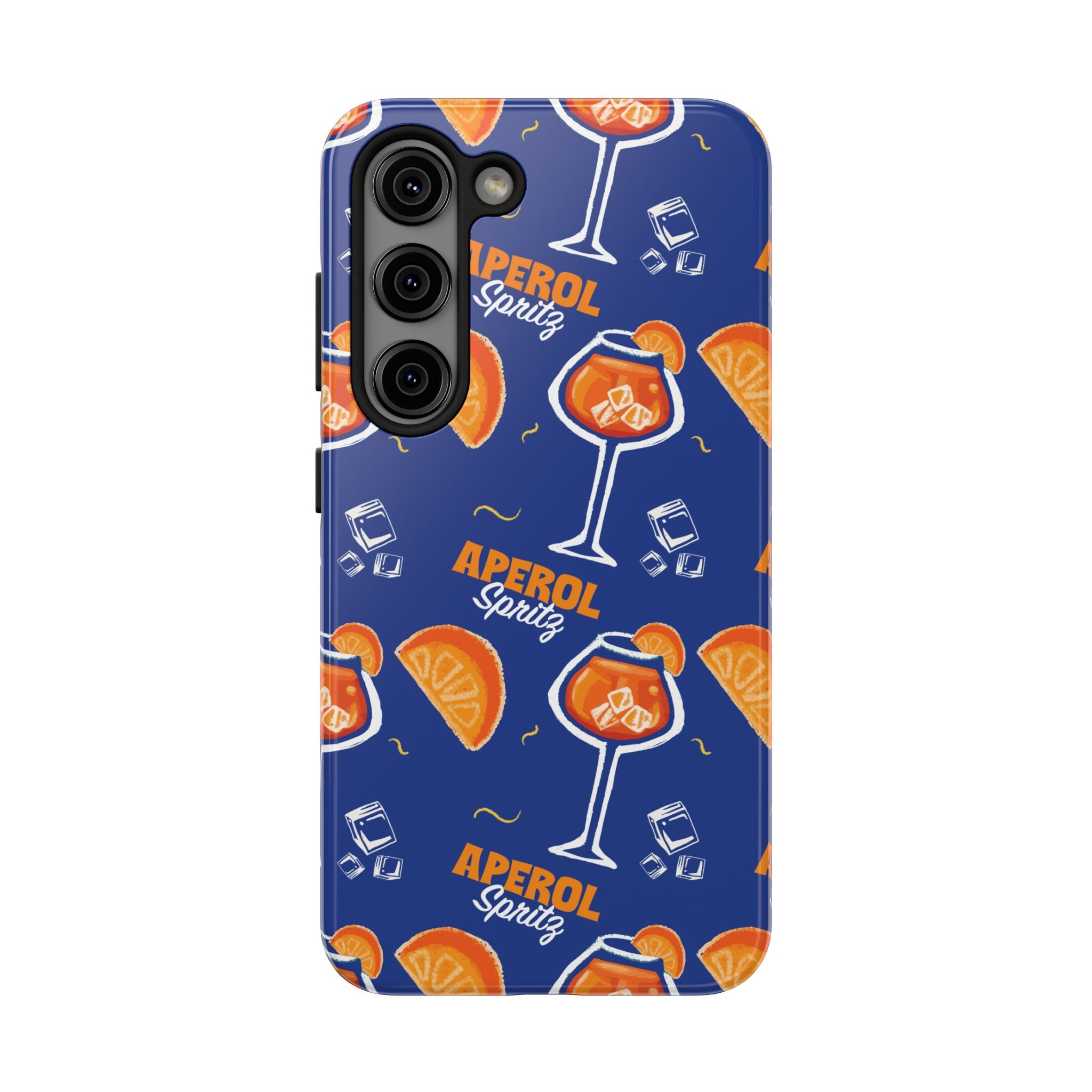 Aperol Spritz Tough Phone Case — Blue Cocktail Pattern Protective Cover
