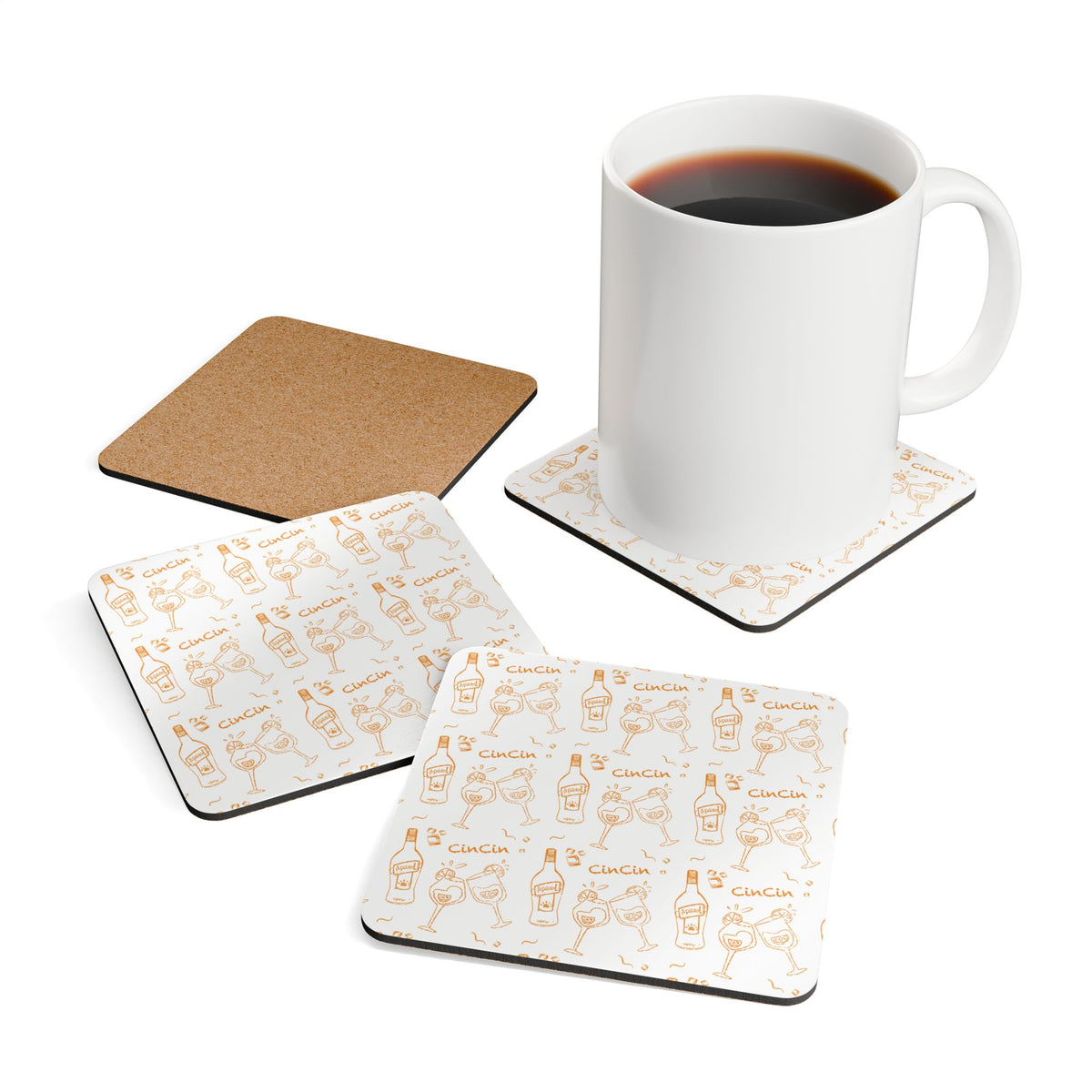 Cin Cin Corkwood Coaster Set (4-Pack) – White Cin Cin Brunch Collection Inspired Design