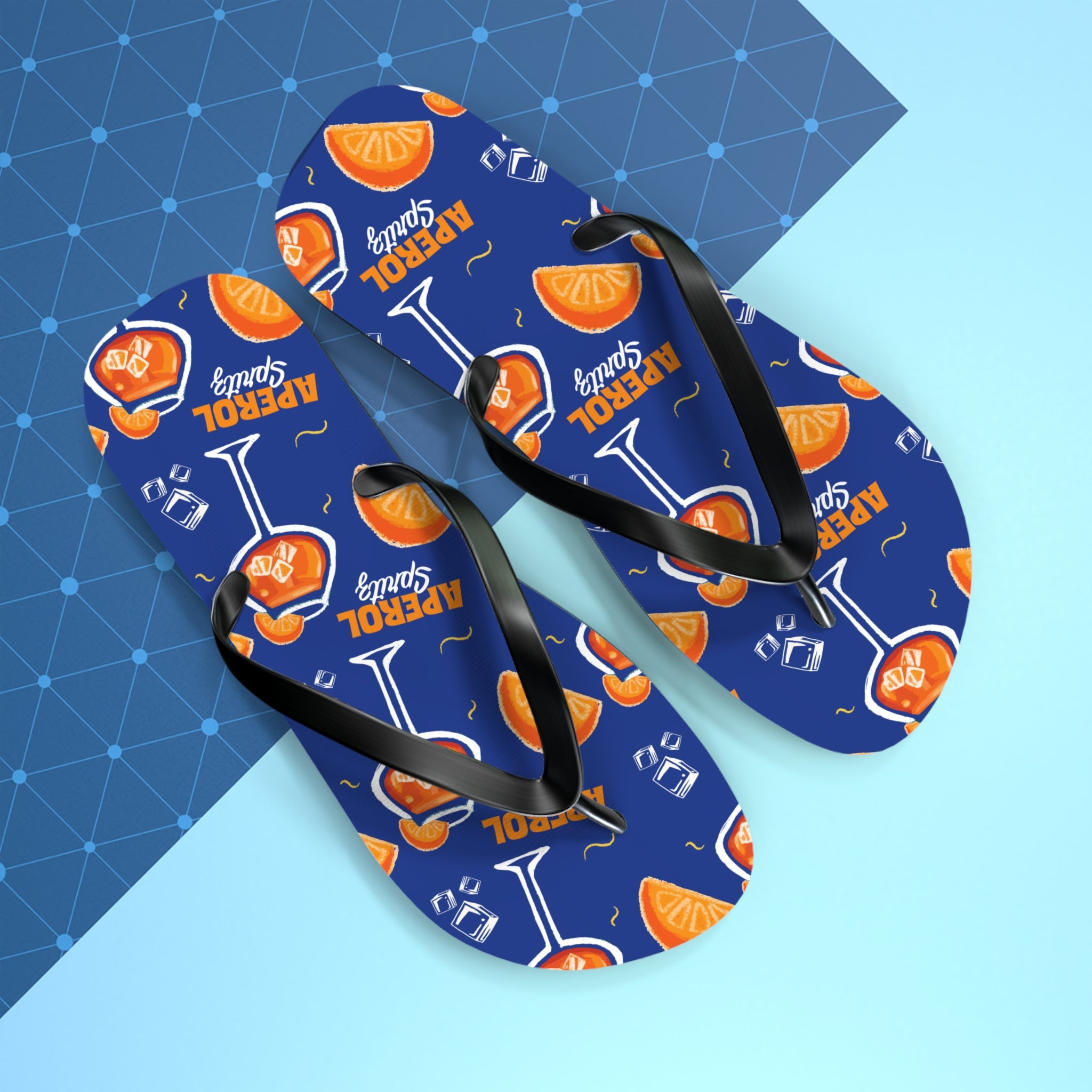 Aperol Spritz Flip Flops — Summer Cocktail Pattern Beach Sandals