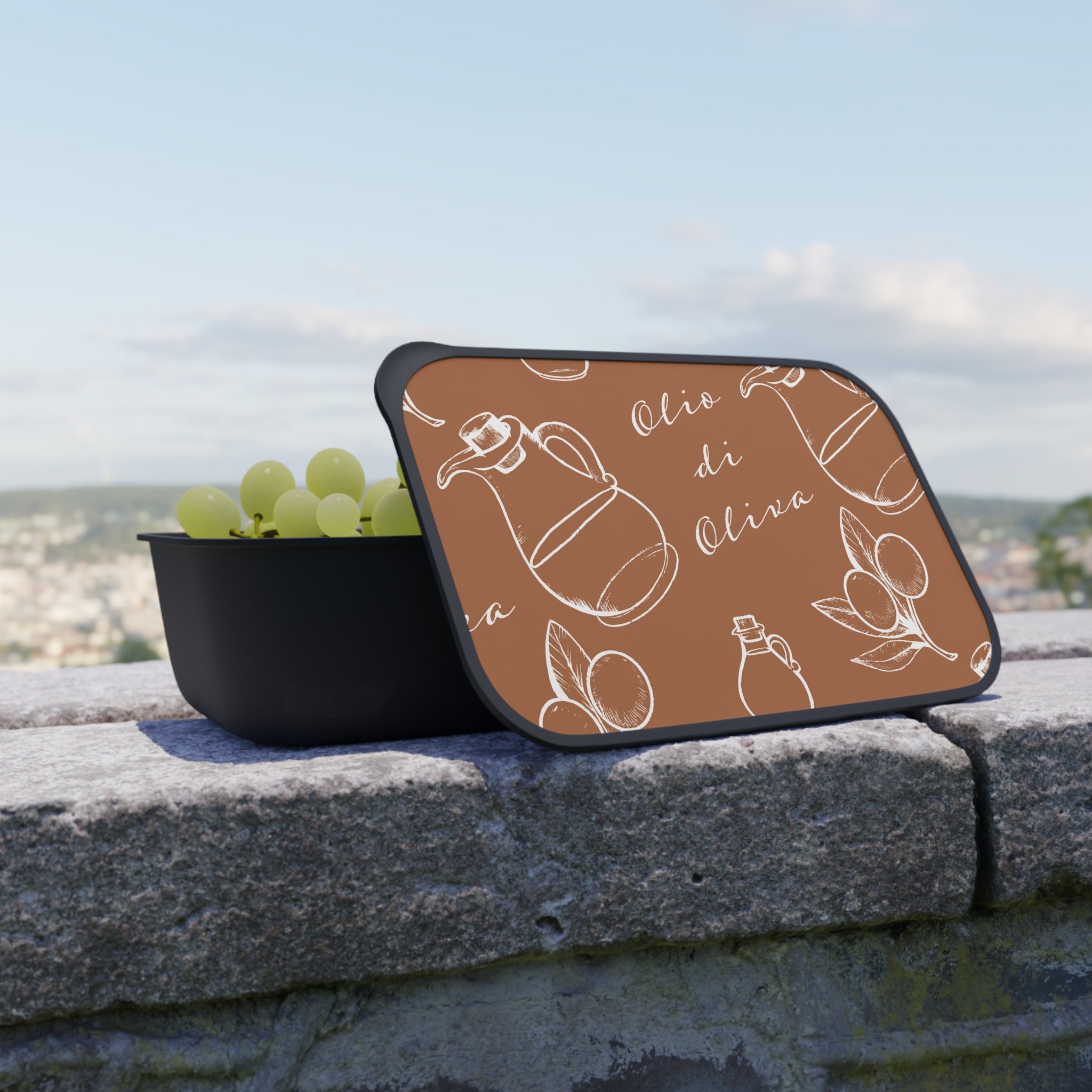 Olive Oil Pattern Bento Box with Utensils