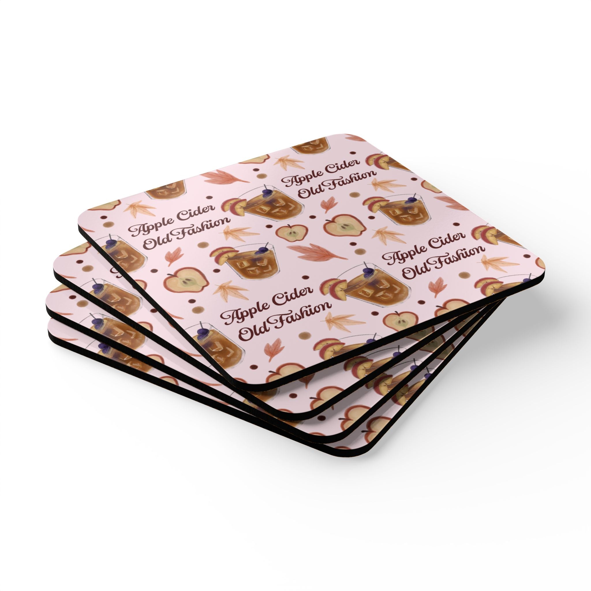 Apple Cider Old Fashioned Cork Coaster Set of 4 — Light Pink Apple Cider Collection Inspired Design