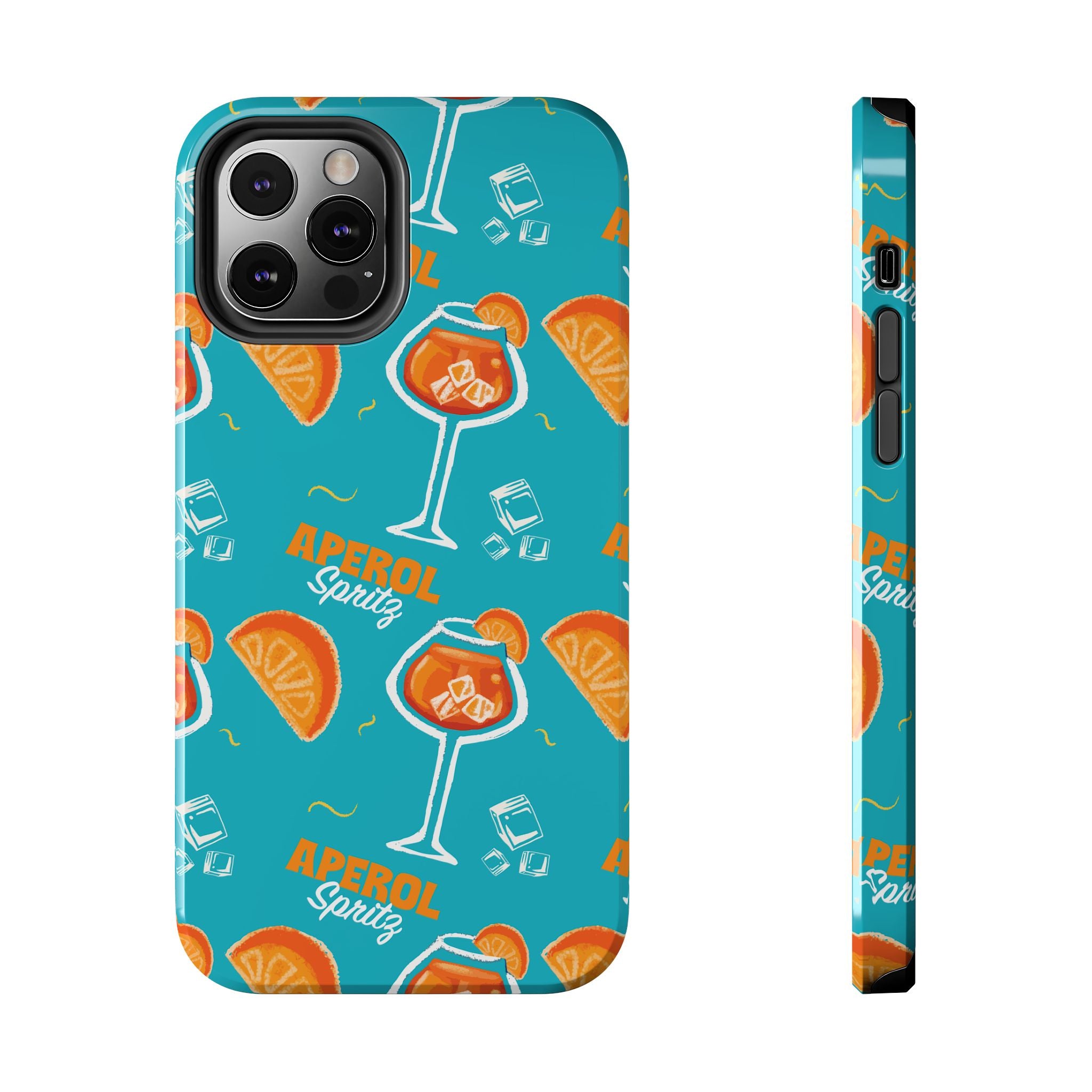 Aperol Spritz Tough Phone Case — Turquoise Cocktail Pattern Protective Cover