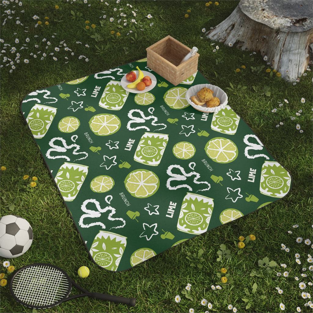 Lime Fruit Pattern Picnic Blanket — Green Aperol Inspired Design
