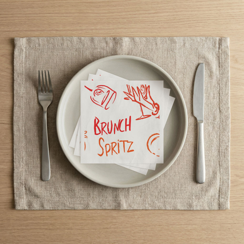 Brunch Spritz Cocktail Napkins (Pack of 50) – White & Red Paper Napkins, Aperitivo Party Decor, Brunch Beverage Napkins, Hostess Gift