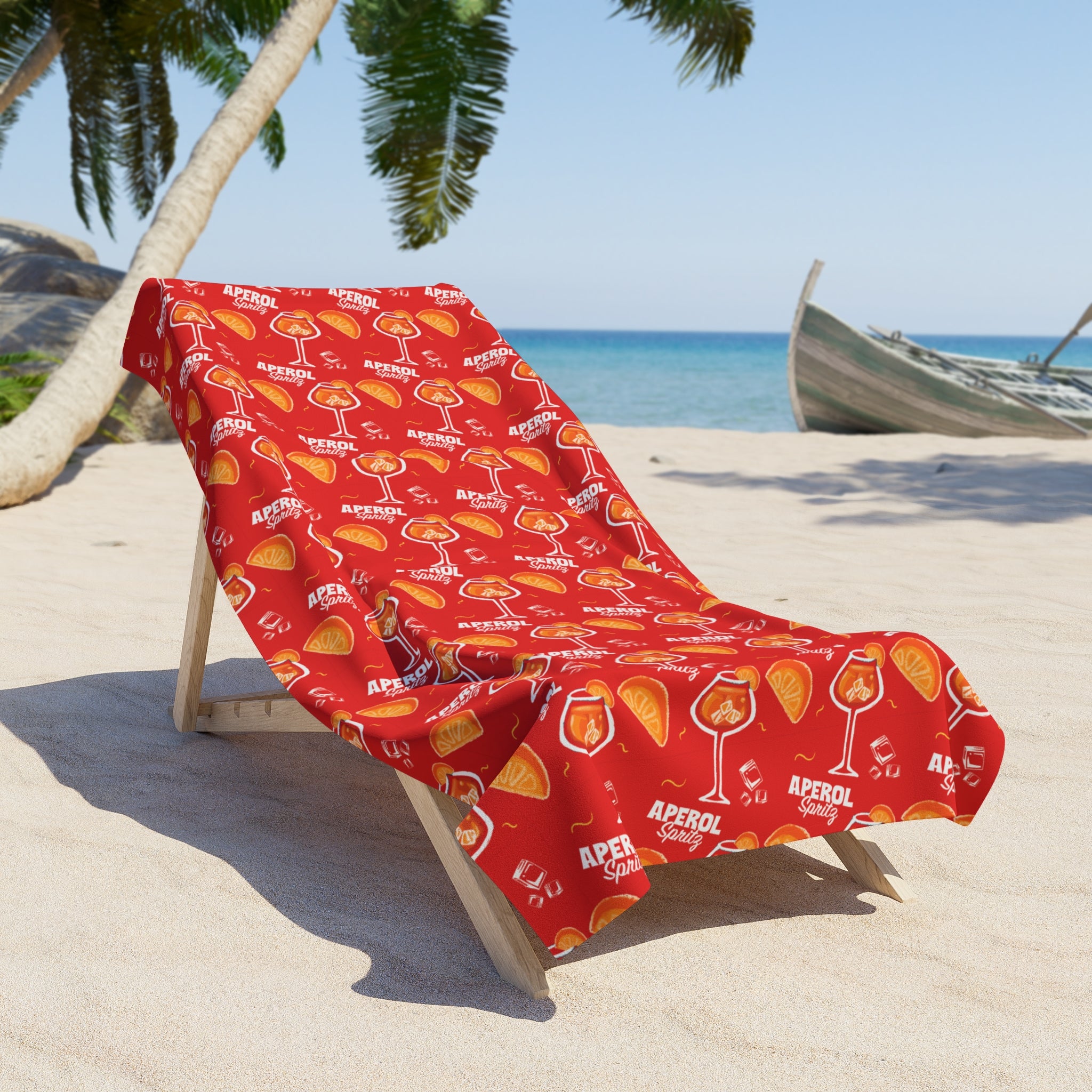 Aperol Spritz Pattern Beach Towel — Red Citrus Summer Towel