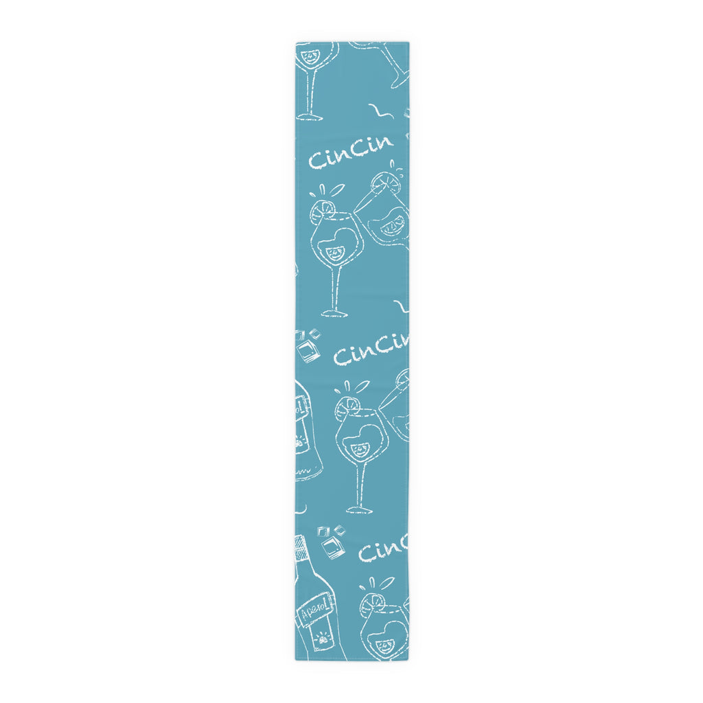 Cin Cin Spritz Table Runner — Turquoise Aperol Inspired Design