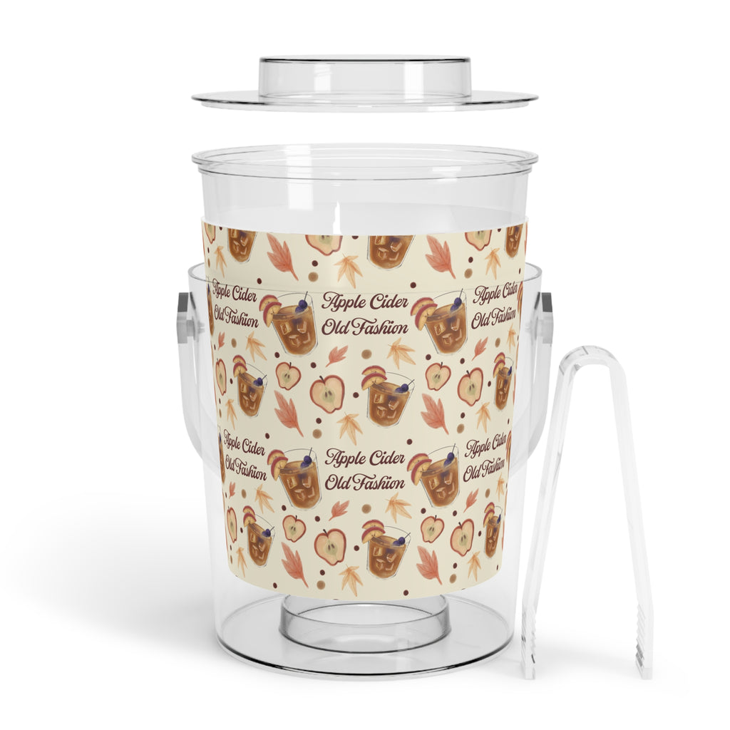 Apple Cider Old Fashioned Ice Bucket with Tongs  — Beige Apple Cider Collection Inspired Design