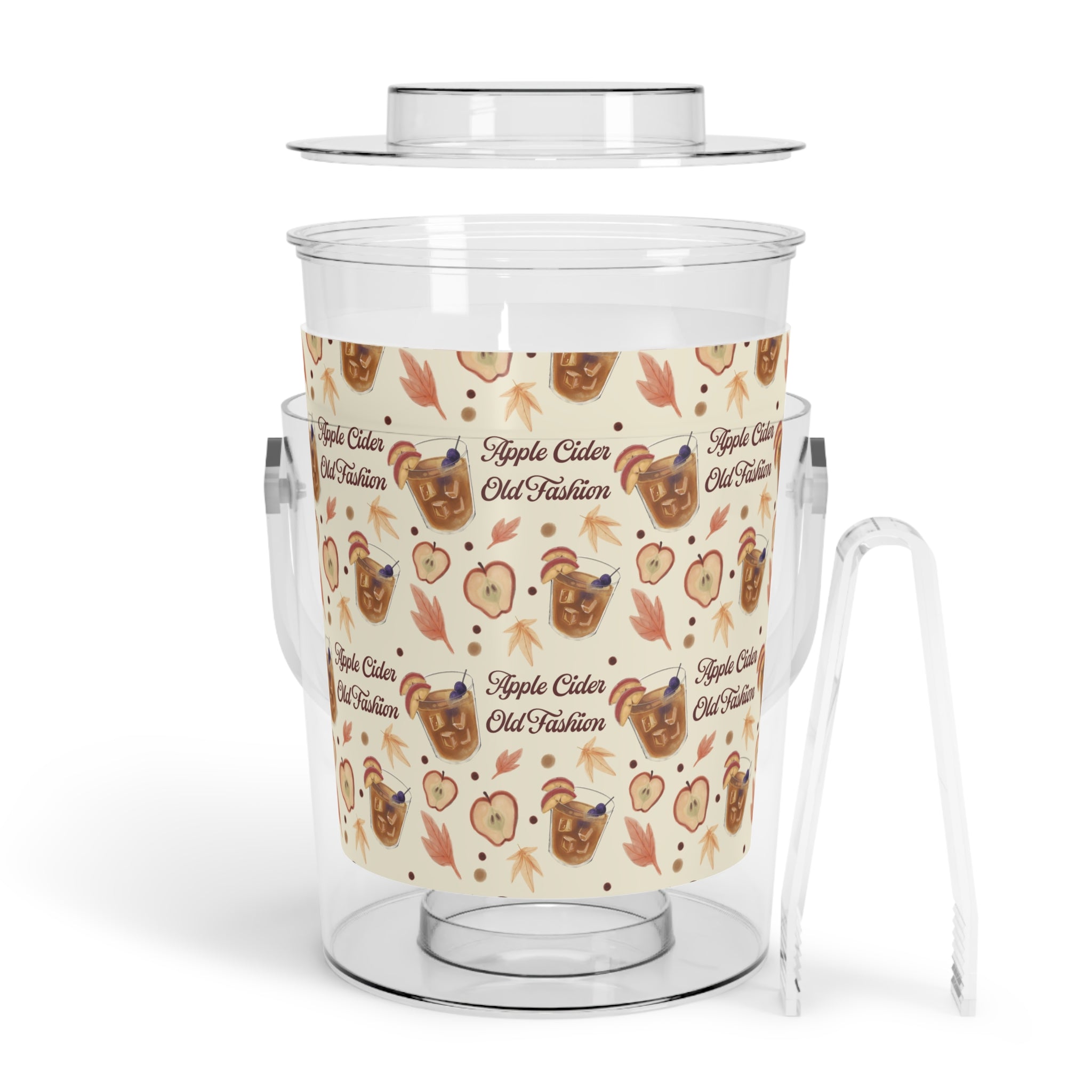 Apple Cider Old Fashioned Ice Bucket with Tongs  — Beige Apple Cider Collection Inspired Design