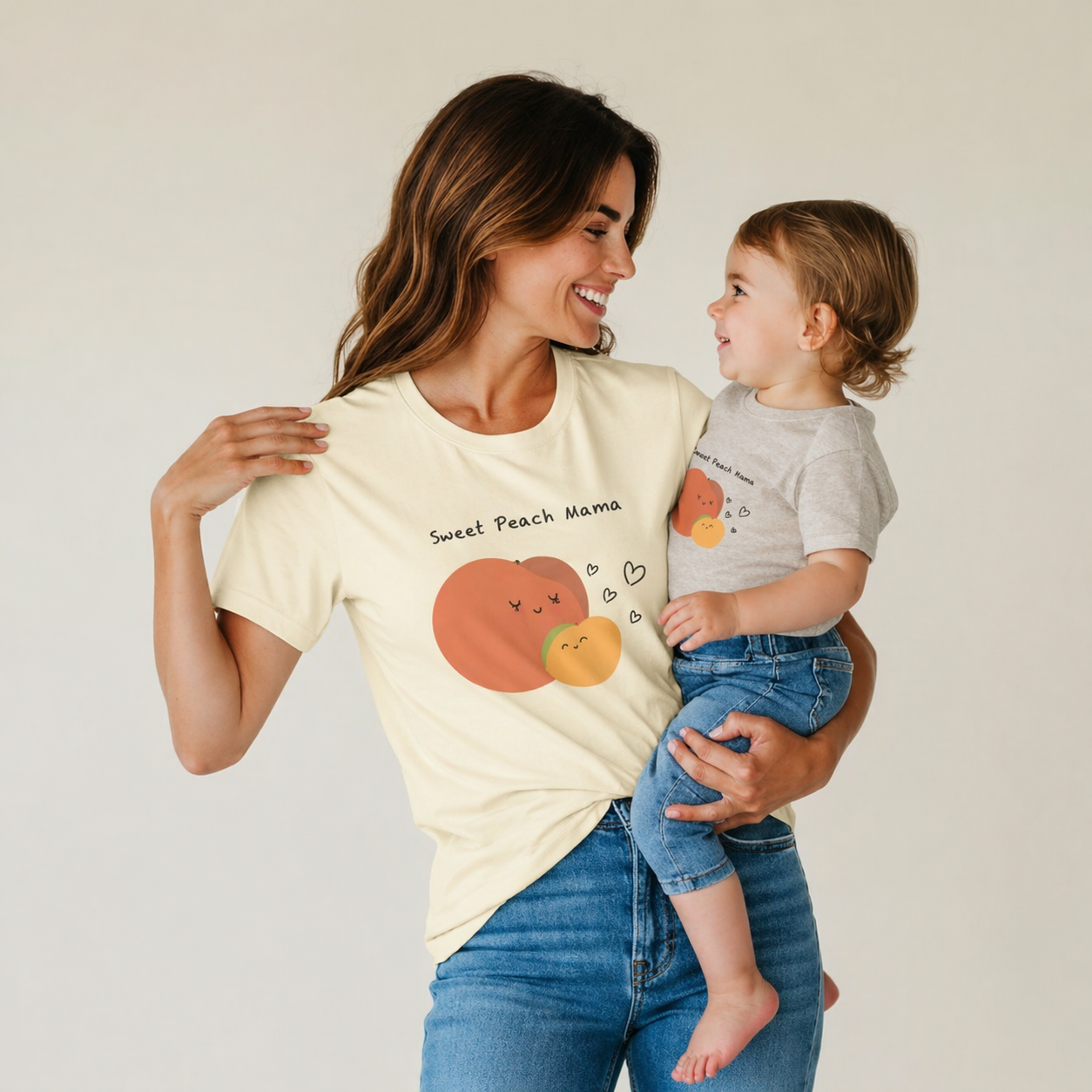 Mama & Baby Matching Set – Peach Bodysuit + Mama Tee