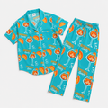 Aperol Spritz Inspired Turquoise Women's Satin Pajama Set | Button-Up Shirt & Pants | Cocktail Print Loungewear Set | Brunch Gift