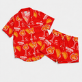 Aperol Spritz Inspired Red Women's Satin Pajama Set | Button-Up Shirt & Shorts | Cocktail Print Loungewear | Brunch Gift