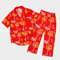 Aperol Spritz Inspired Red Women's Satin Pajama Set | Button-Up Shirt & Pants | Cocktail Print Loungewear | Brunch Gift