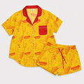 Brunch Spritz Yellow Women's Satin Pajama Set | Button-Up Shirt & Shorts | Citrus Cocktail Print Loungewear | Brunch Lover Gift
