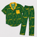 Brunch Spritz Green Women's Satin Pajama Set | Button-Up Shirt & Pants | Citrus Cocktail Print Loungewear | Brunch Lover Gift