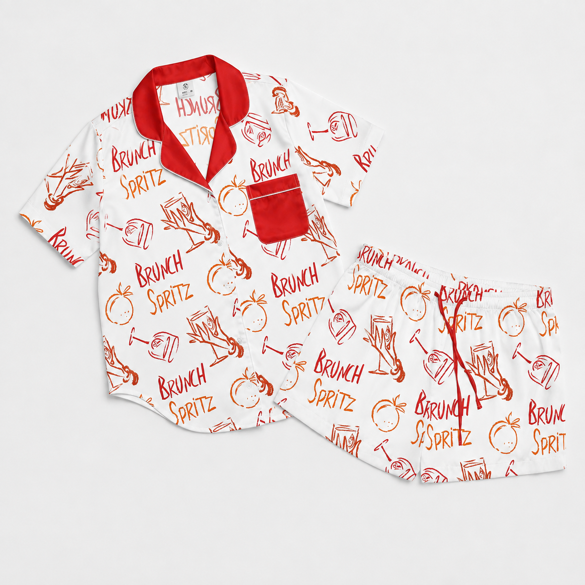 Brunch Spritz White Women's Satin Pajama Set | Button-Up Shirt & Shorts | Citrus Cocktail Print Loungewear | Brunch Lover Gift