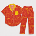 Brunch Spritz Red Women's Satin Pajama Set | Button-Up Shirt & Pants | Citrus Cocktail Print Loungewear | Brunch Lover Gift