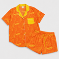 Brunch Spritz Orange Women's Satin Pajama Set | Button-Up Shirt & Shorts | Citrus Cocktail Print Loungewear | Brunch Lover Gift