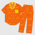 Brunch Spritz Orange Women's Satin Pajama Set | Button-Up Shirt & Pants | Citrus Cocktail Print Loungewear | Brunch Lover Gift