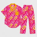 Pink Grapefruit Brunch Women's Pajama Set | Button-Up Shirt & Pants | Citrus Fruit Print Loungewear | Girls Trip & Brunch Gift