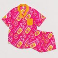 Pink Grapefruit Brunch Women's Pajama Set | Button-Up Shirt & Shorts | Citrus Fruit Print Loungewear | Girls Trip & Brunch Gift