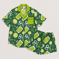 Lime Green Brunch Women's Pajama Set | Button-Up Shirt & Shorts | Citrus Fruit Print Loungewear | Girls Trip & Brunch Gift