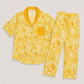 Yellow Lemon Brunch Women's Pajama Set | Button-Up Shirt & Pants | Citrus Fruit Print Loungewear | Girls Trip & Brunch Gift