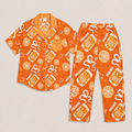 Orange Brunch Women's Pajama Set | Button-Up Shirt & Pants | Citrus Fruit Print Loungewear | Girls Trip & Brunch Gift