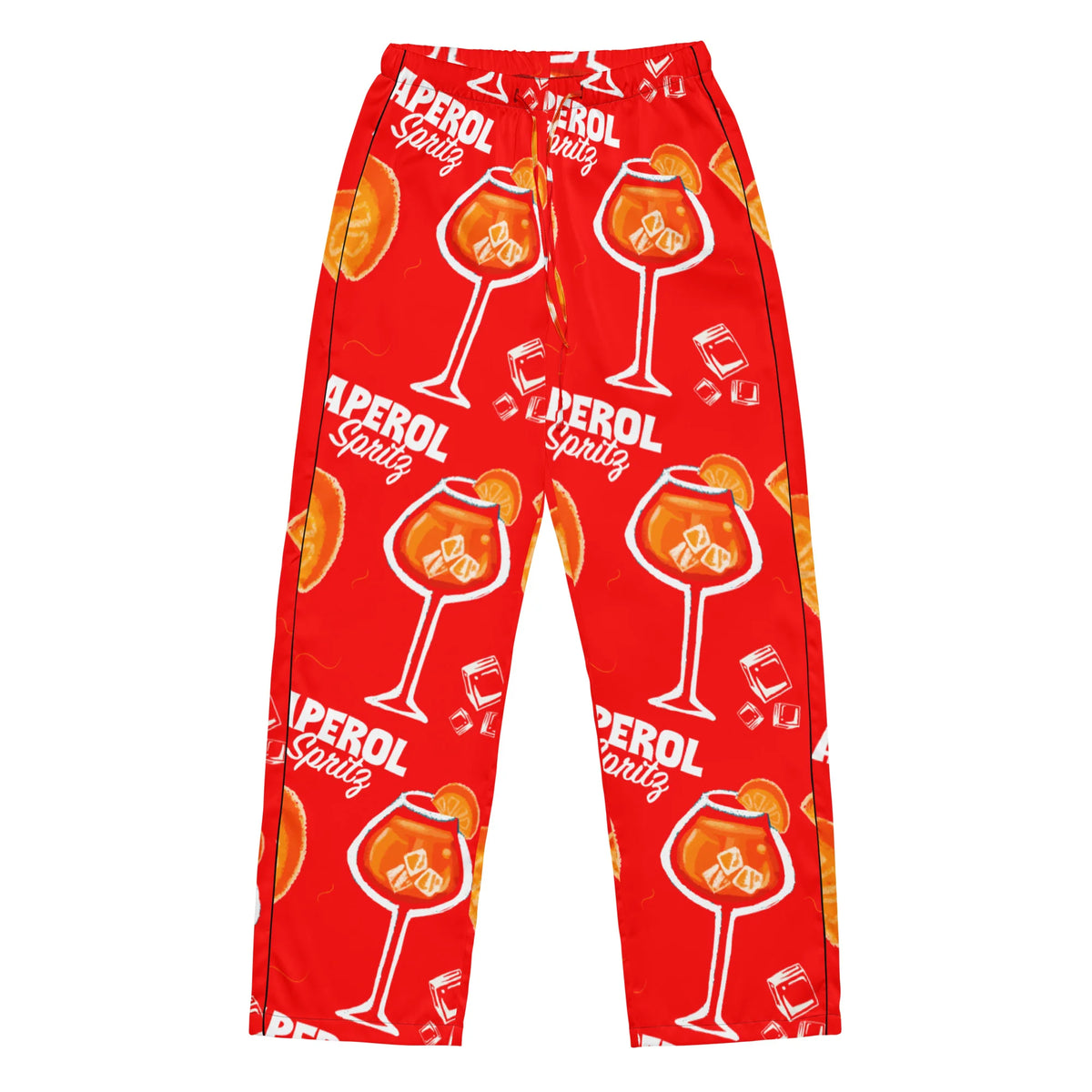 Aperol Spritz Inspired Red Women's Satin Pajama Set | Button-Up Shirt & Pants | Cocktail Print Loungewear | Brunch Gift
