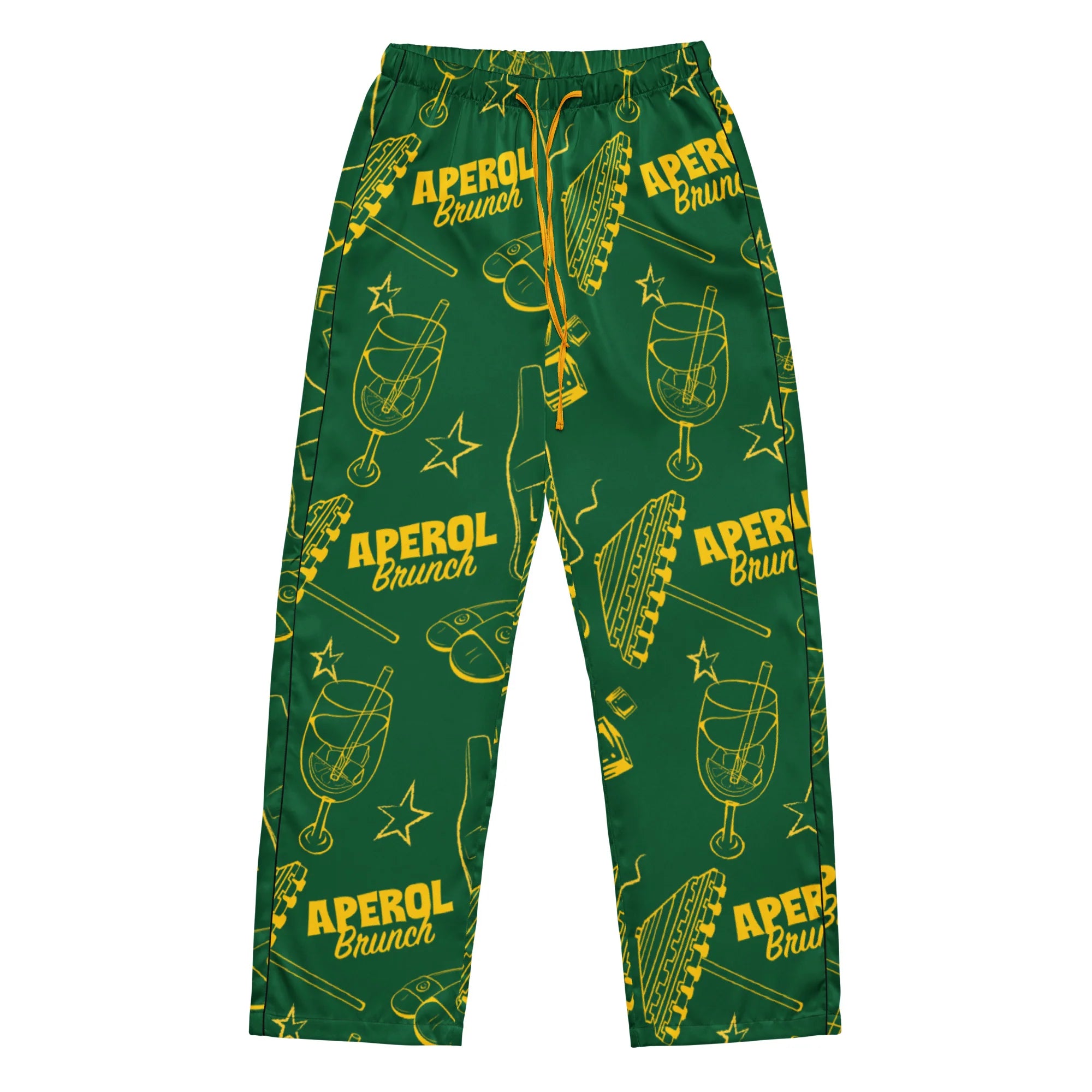 Brunch Spritz Green Women's Satin Pajama Set | Button-Up Shirt & Pants | Citrus Cocktail Print Loungewear | Brunch Lover Gift