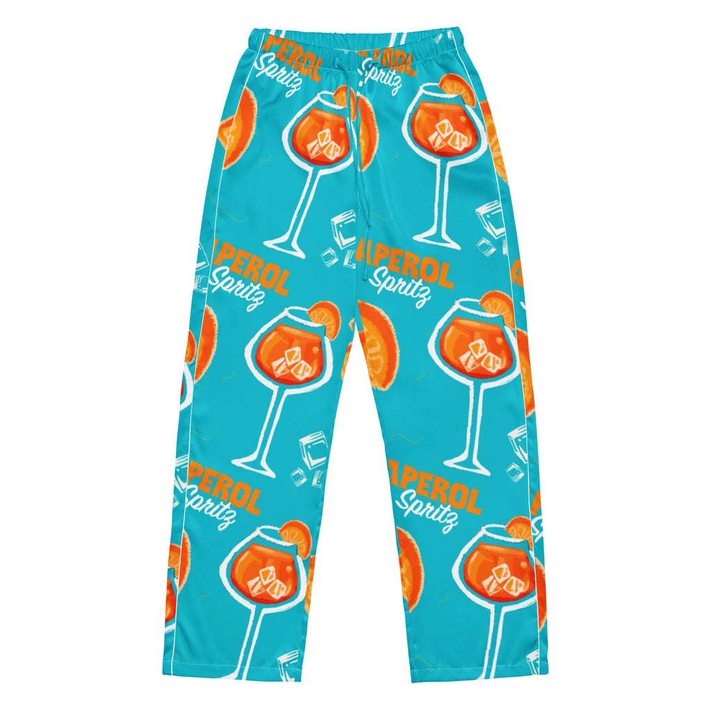 Aperol Spritz Inspired Turquoise Women's Satin Pajama Set | Button-Up Shirt & Pants | Cocktail Print Loungewear Set | Brunch Gift